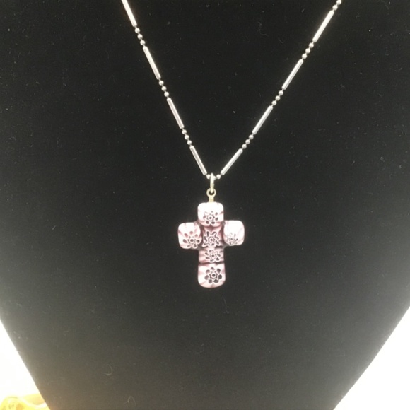 925 Sterling Silver Fancy Chain w 2 Pendants, moonstone and Murano cross - Picture 5 of 12